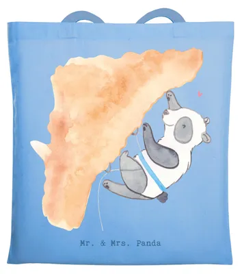Produktbild von Mr. & Mrs. Panda Schultasche Panda Klettern - Sky Blue - Geschenk, Kletterhalle, Klettersport, Laptoptasche, Shopping Tasche, Bouldern, Tote Bag, Beutel