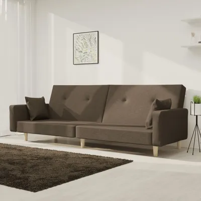 Immagine prodotto di Divano letto 2 posti con 2 cuscini, rivestito in tessuto color taupe