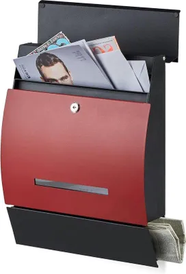 Produktbild von Briefkasten mit Zeitungsrolle - 45 x 35 x 11 cm - Schwarz Rot - Modernes Design