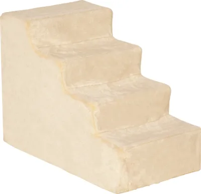 Produktbild von PawHut Hundetreppe 4-stufig, 35 cm Katzentreppe für Bett und Sofa, Haustiertreppe für Hunde und Katzen bis 5 kg, Plüschoptik, Beige