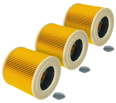 3x Faltenfilter für Kärcher Staubsauger, gelb, F9