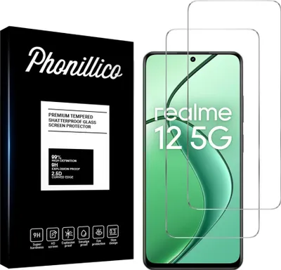 Immagine prodotto di Vetro temperato per Realme 12 5G [2 pezzi] Pellicola protettiva dello schermo Antigraffio Vetro Resistente Phonillico®