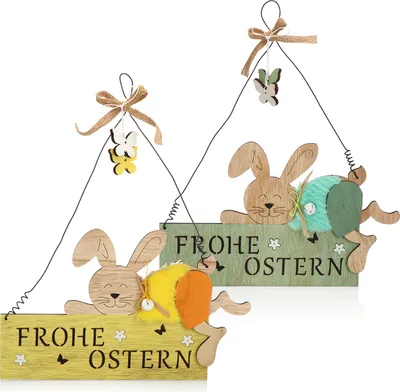 Produktbild von com-four® 24x Türschild "FROHE OSTERN" zum Aufhängen - Deko-Schild aus Holz für Ostern - Osterdeko mit Osterhase - Hänge-Deko für Haustüren, Wände, Fenster