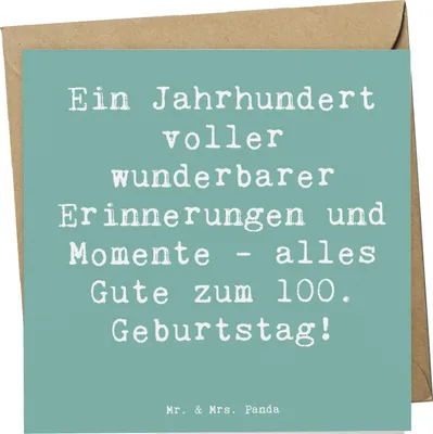 Produktbild von Mr. & Mrs. Panda Deluxe Karte Spruch 100. Geburtstag Erinnerungen - Meeresbrise - Geschenk, Glückwunschkarte, Happy Birthday, doppelkarte, unvergessliche Momente, Alter