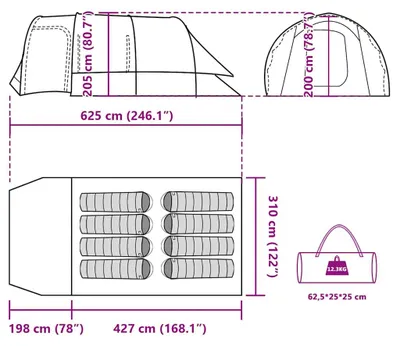 Produktbild von vidaXL Tunnel-Familienzelt 8 Personen Grün Wasserdicht