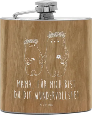 Produktbild von Mr. & Mrs. Panda feldflasche Bären mit Blumenkranz - Transparent - Geschenk, Bruder, Hip Flask, Schnaps Flachmann, Alkoholflasche, Muttertag, Family, Familie, Bär