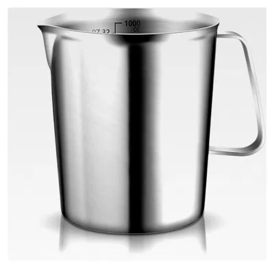 Produktbild von Messbecher Edelstahl 1L - 304 Edelstahl Messbecher 1 Liter mit Griff, Litermaß & Skalen (ML/OZ) | Milchkännchen, spülmaschinenfest für Küche, Latte Art & Backen