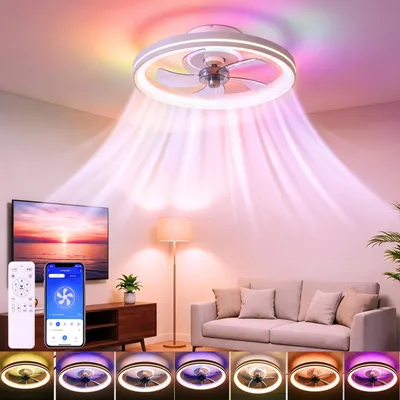 Produktbild von 73W LED Deckenleuchte mit Ventilator, 6 Geschwindigkeiten, Dimmbar Mit Fernbedienung, 50cm Ventilatorlicht Für Wohnzimmer Schlafzimmer Küche