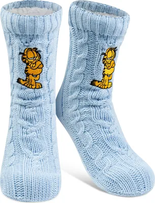 Produktbild von Garfield Hüttensocken - Strick Haussocken mit Sherpa Futter für Damen Kuschelsocken Flauschige Wintersocken warme Frauen Socken OneSize Blau 38-43
