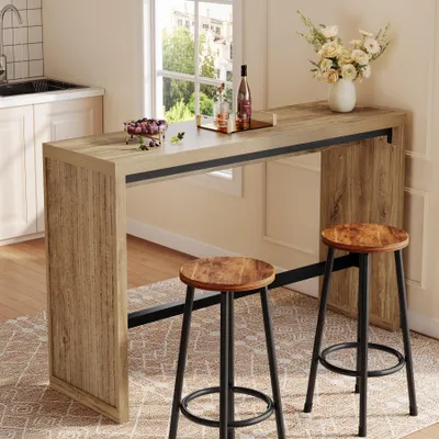 Produktbild von Tribesigns Bartisch, 140 cm Stehtisch mit Metallfußstütze, rechteckiger Stehtisch für Hausbar, Küche, Esszimmer, Bistro, Wohnzimmer