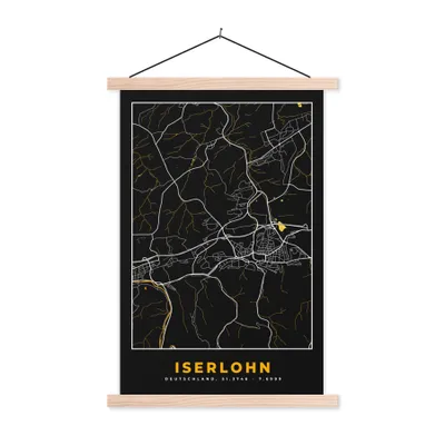 Produktbild von MuchoWow® Textilposter Iserlohn - Gold - Stadtplan - Karte - Deutschland 60x90 cm mit holzfarbenen Rahmen - Textil