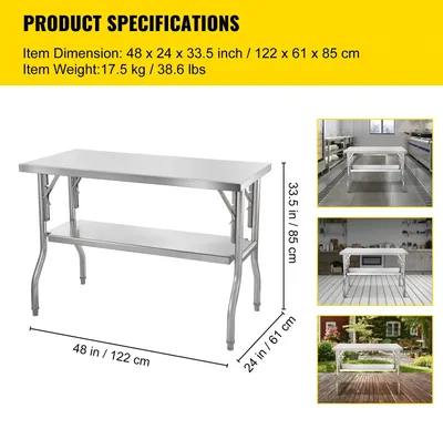Image de Table de travail professionnelle en acier inoxydable avec étagères réglables, idéale pour les restaurants et les cuisines