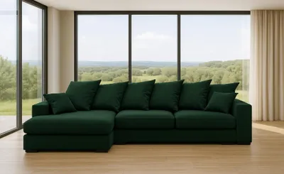 Zdjęcie produktu dla Sofa w kształcie L GABON narożnik z funkcją spania Riviera zielony lewy
