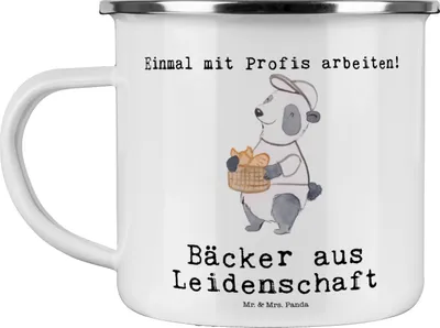 Produktbild von Mr. & Mrs. Panda Pott Bäcker Leidenschaft - Weiß - Geschenk, Bäckerei, Haferl, Emaille Becher, Teetasse, Backstube, Tasse