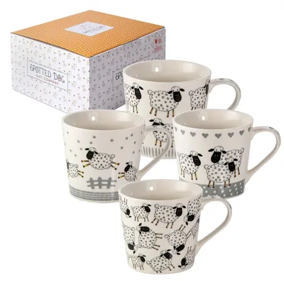 Produktbild von Set von 4 Keramischen Kaffeetassen mit Schafmotiv in Geschenkbox