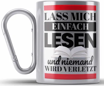 Produktbild von Trendation - Leseratte Geschenk Edelstahl Tasse Karabiner Lass Mich Einfach Lesen Bücher Lesen Bücherwurm Geschenk Spruch Lesen (Silber)