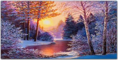 Produktbild von Coloray Bild aus Acryl 140 cm x 70 cm - Küche Wanddekoration Dekoration Wohnzimmer Gehärtetes Acryl Bild auf Acrylglas - Wald Fluss Schnee Sonnenuntergang