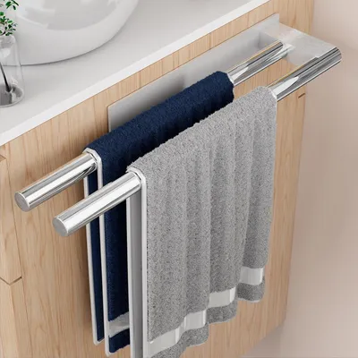 Image de Porte-serviettes en acier inoxydable, adhésif, 40 cm, noir, sans perçage, pour salle de bain ou cuisine