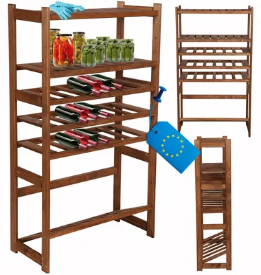 Produktbild von MODO24 Kombiregal Holz, 2 Fachböden, 3 Flaschenablagen, 1 Kistenboden, Vorratsregal, Standregal, Keller, Massivholz Kiefer, 124,2x70x33 cm, Braun, LSR