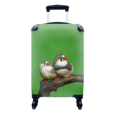 Produktbild von MuchoWow® Koffer Handgepäck Trolley Rollkoffer Kleine Reisekoffer mit 4 Rollen - Zwei Zebrafinken auf grünem Hintergrund - Cabin Size < 55x40x23 cm & 55x40x20 cm - Fotokoffer - Kabinenkoffer - Boardgepäck - Reise-Box - Reisekoffer - Reisegepäck - Koffer mit Bild - Trolley für Kinder