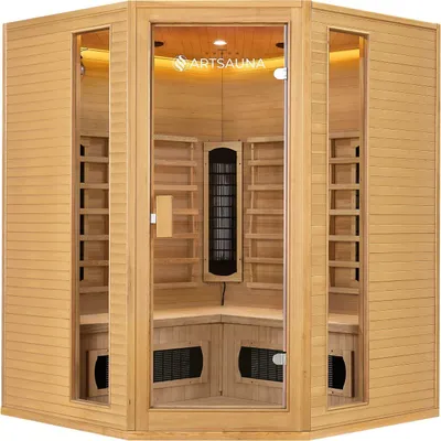 Produktbild von Artsauna Eck-Infrarotkabine Nyborg E150K - Infrarotsauna 150x150 cm mit Dual-Technologie & LED-Farblicht - bis zu 4 Personen - Wärmekabine aus Hemlock