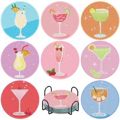 Diamond Painting Untersetzer, 8er Set, 10 cm, Aperol-Motiv