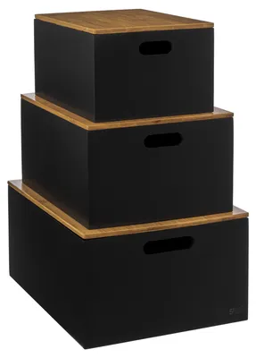 Produktbild von 5five Simply Smart | Ordnungsbox - Aufbewahrungsboxen - Bava - 3er Set - Schwarz mit Bambusdeckel - Praktisch und stilvoll