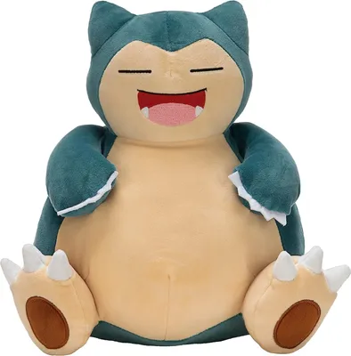 A plush toy of the Pokemon character Snorlax sitting down.
