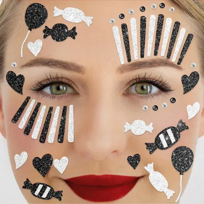 Produktbild von Glitter Face Tattoo Clown Schwarz Karneval Schminke Gesicht für Kostüm-Party