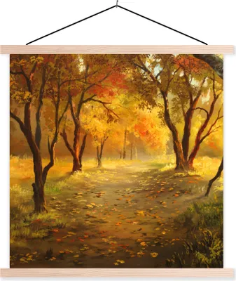 Produktbild von MuchoWow® Textilposter Eine Illustration eines Waldes im Herbst 60x60 cm mit holzfarbenen Rahmen - Wanddekoration
