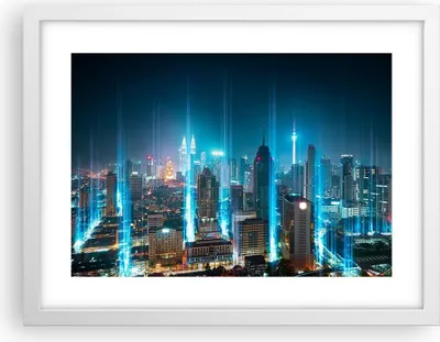 Produktbild von Gerahmtes Poster - Weißer Rahmen - Stadt Nacht Straße - 40x30 cm - Wand Bild - Wanddeko - Wandbilder - Kunstposter - Wandposter - Bilderrahmen - Bilder - Kunstdruck - Wandbild - P2WAA40x30-3903
