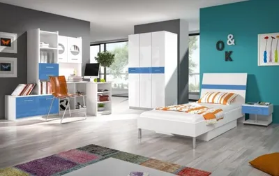Produktbild von Bett + Nachttisch Schlafzimmer Jugendzimmer Kinderzimmer Set Möbel 2tlg. Blau
