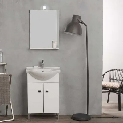Immagine prodotto di Mobile bagno a terra 56 cm con lavabo e specchio bianco | Simply
