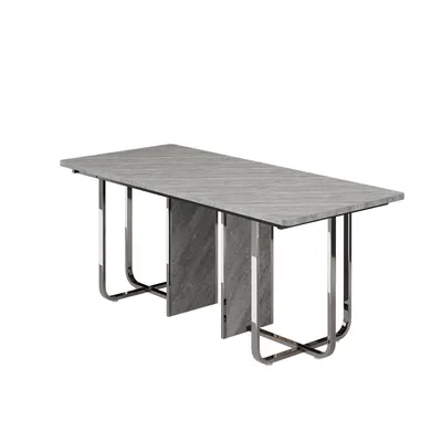 Produktbild von Esstisch (1-St., 180/80/75 cm), Esszimmertisch, Küchentisch, Kaffeetisch, Tischplatte in Marmoroptik, Metallgestell