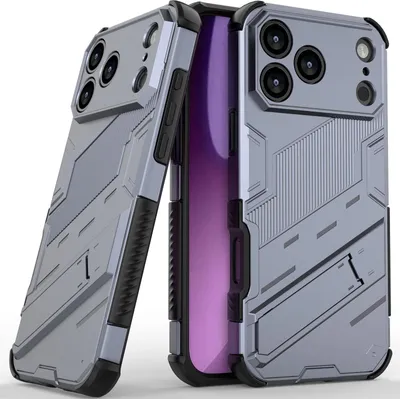 Image de Coque pour iPhone 17 Pro Max Hybride PC TPU Coque de protection antichoc avec fonction Stand Gris