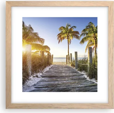 Produktbild von Gerahmtes Poster - Rahmen in heller Eiche - Strand Palmen Fußgängerbrücke - 30x30 cm - Wand Bild - Wanddeko - Wandbilder - Wandposter - Bilderrahmen - Bilder - Kunstdruck - Wandbild - P2NAC30x30-4171