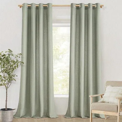 Productafbeelding van Unyqoos® Halfdoorzichtige gordijnen met linnenlook, set van 2, elk 140 x 245 cm, 30% linnen/70% polyester – geschikt voor slaapkamer en woonkamer