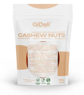 Produktbild von Cashewkerne 100g Ganze Kerne Ungesalzen Naturbelassen Vegan Proteinreich GiDeli