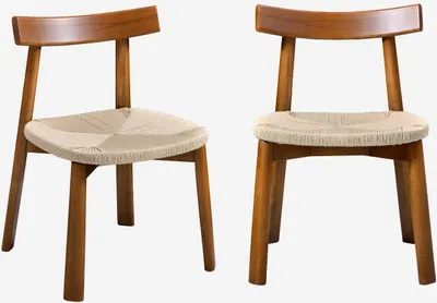 Immagine prodotto di Set 2 sedie scandinave legno hevea seduta in corda, Effetto noce
