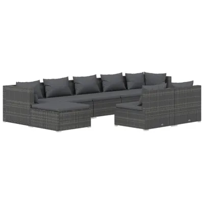 Obrázek produktu pro vidaXL 9dílná zahradní lounge souprava s polštáři Grey Poly Rattan