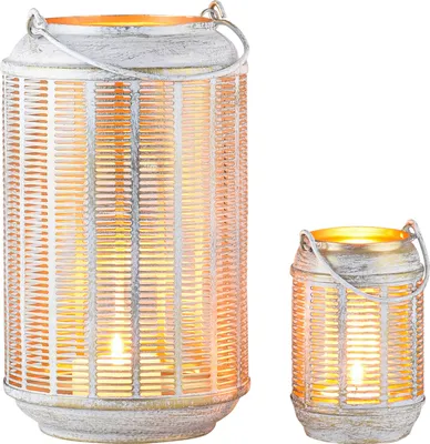 Produktbild von Marrakesch 2er Set Boho Deko Windlicht Laterne 24 & 12cm aus Metall rund| Teelichthalter als Tischdeko Wohnzimmer Deko | Kerzenhalter Windlichter Manol als Balkon & Garten Aesthetic Gartendeko