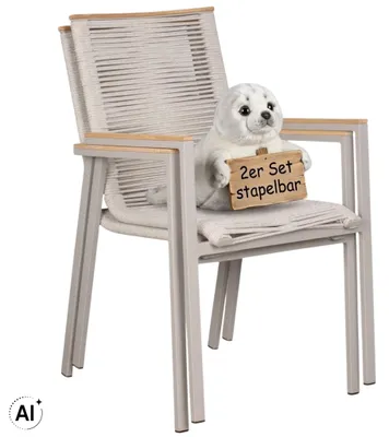 Produktbild von Gartensessel Gartentuhl 2er Set Alicante Stapelstuhl mit Teakarmlehne
