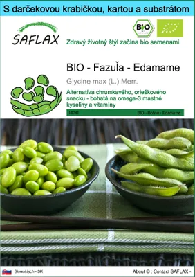 Obrázok produktu pre SAFLAX Darčeková sada - BIO - Fazuľa - Edamame - Glycine max (L.) Merr. - 8 Semená - S darčekovou krabičkou, prepravným štítkom, darčekovou kartou a pestovateľským médiom