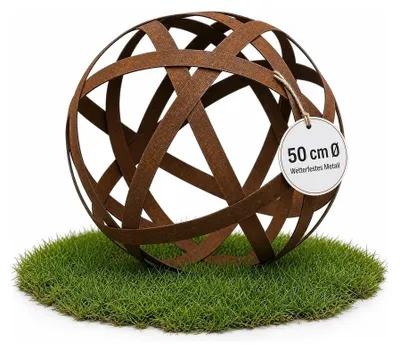 Produktbild von Geflochtene Gartenkugel aus Metall 50 cm, Rostbraun Edelrost-Optik, wetterfest freistehend