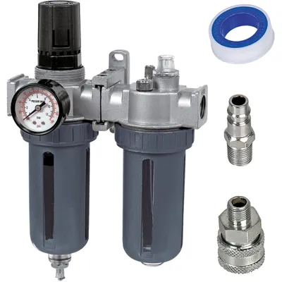 Zdjęcie produktu dla Zestaw do konserwacji sprężonego powietrza  Manometr do sprężonego powietrza Regulator ciśnienia 1/4" 10 barów