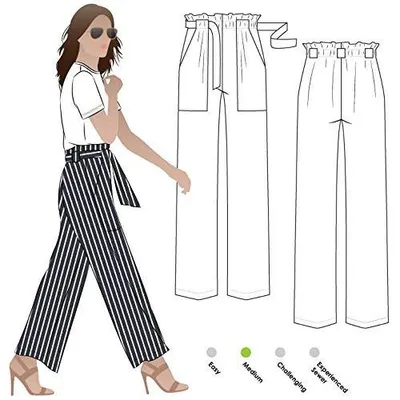Nähschnittmuster Hose, elastischer Bund, aufgesetzte Taschen, Größen 18-30