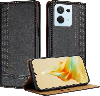 Produktbild von Handyhülle für OPPO Reno8 5G Leder Flip Klappbare Schutzhülle mit Standfunktion Schwarz