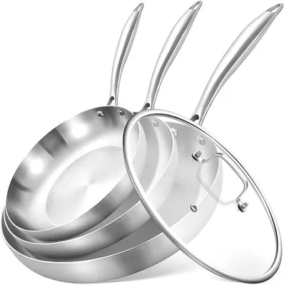 Imagen del producto de Juego de sartenes de acero inoxidable de 20, 24 y 28 cm, con tapa