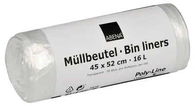 Produktbild von Müllbeutel 16 L, 450x520 mm, 4,5 my HDPE, Transparent | Rolle (50 Beutel)