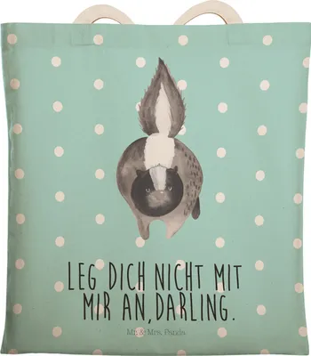 Produktbild von Mr. & Mrs. Panda Beuteltasche Stinktier Angriff - Türkis Pastell - Geschenk, shopping bag, Beutel, wütend, Drohung, Raubtier, Tasche, Skunk, Wildtier, Tote, Stoffbeutel